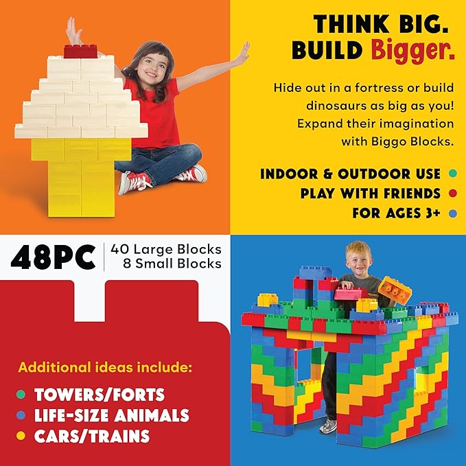 Big Blocks for Kids Ages 4-8 — Indoor & Outdoor Blocks Kids Games — Yellow Large Building Blocks - 48pc-CubbioJoy