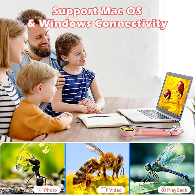 2 in 1 Kids Microscope with Bug Catcher,HD 500X Digital Microscope for Kids with 2" Screen,Photo and Video,STEM Educational Science Kit Learning Toys for Age 3-12 Girls & Boys Birthday Gifts (Pink)-CubbioJoy