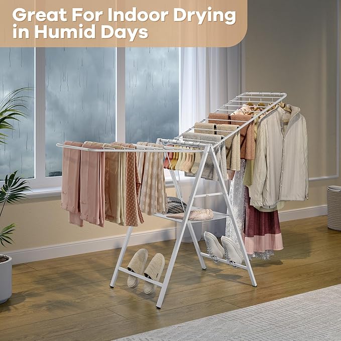 APEXCHASER Drying Rack for Clothing Foldable, Metal Laundry Rack Collapsible, Ultra Thin Gullwing Clothes Airer with Adjustable Height for Towel Baby Clothes Indoor Outdoor Laundry Room, White-CubbioJoy