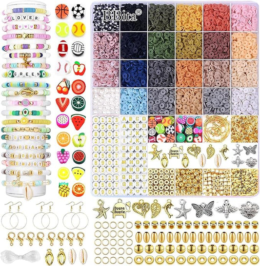 BBita 6680Pcs Clay Beads Bracelet Making Kit, Flat Preppy Beads for Friendship Bracelets, Polymer Clay Beads with Charms for Jewelry Earrings Necklaces Making Kit, Crafts Gifts for Girls Ages 6-12-CubbioJoy