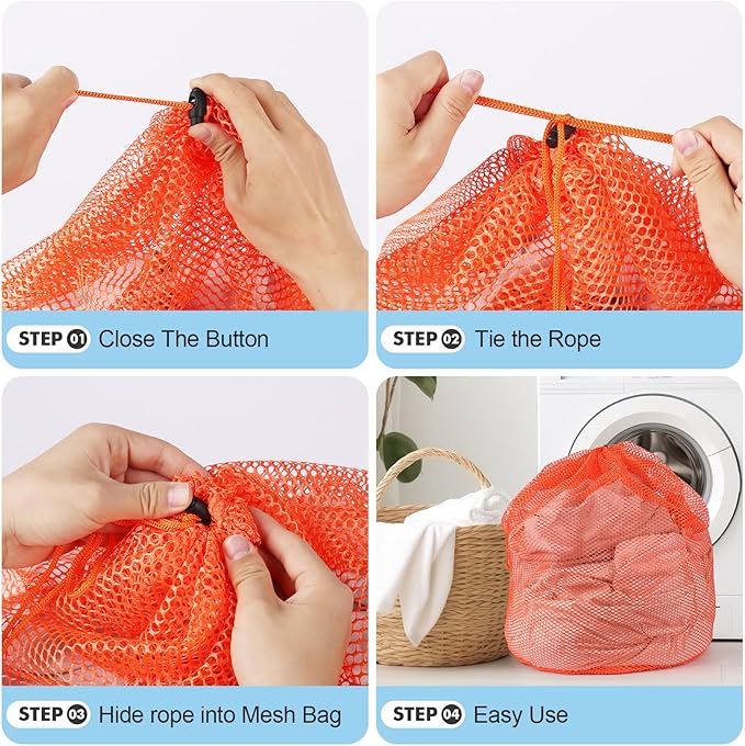 4Pcs Mesh Laundry Bags Washing Machine Mesh Wash Bags for Clothes,Underwear,Lingerie, Bed Linen with Drawstring Closure Sturdy(4 Size, Orange)-CubbioJoy