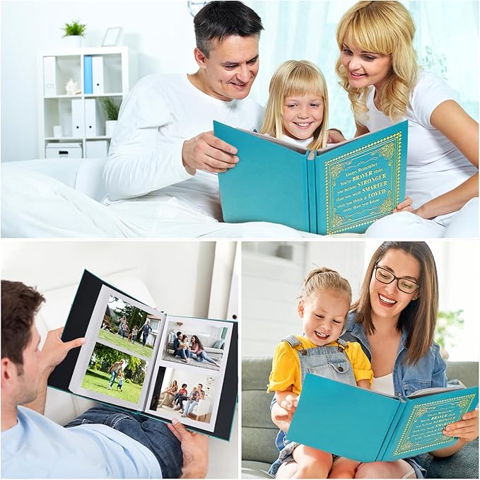 Inspirational Leather Photo Album,Magnetic Self-Stick Page Photo Album,Family Album,Hand Made DIY Albums Holds 3x5, 4x6, 5x7, 6x8 Photos (light blue-always remember)-CubbioJoy