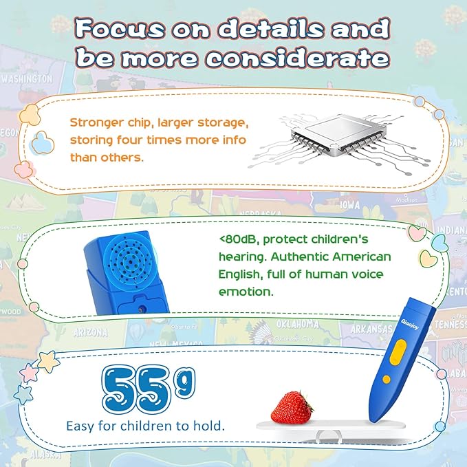 Bilingual Interactive for Kids Talking USA Map for Kids Learning, Geography Toys Games Educational Electronic Map Christmas Personalized Gift/Toys for 4 5 6 7 8 9 10 Year Old Girls/Boys-CubbioJoy