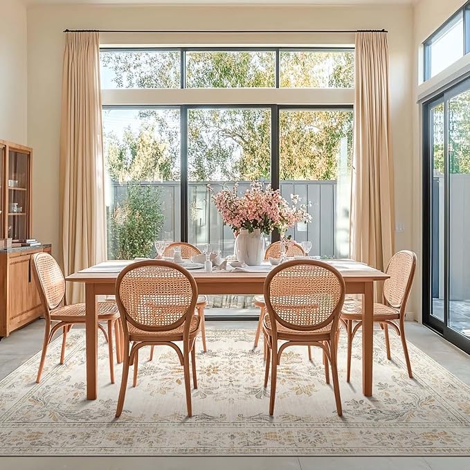 jinchan Vintage Floral 6x9 Area Rugs for Living Room - Machine Washable Distressed Design Soft Throw Rug Ultra-Thin Non-Slip Large Carpet for Bedroom Nursery Dining Room Home Office (6x9ft,Light Grey)-CubbioJoy