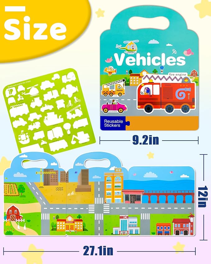 Benresive Reusable Sticker Books for Kids 2-4, Sticker Books for Toddlers 1-3 2-4, Toddler Travel Toys Activities Crafts Gifts - Vehicle-CubbioJoy