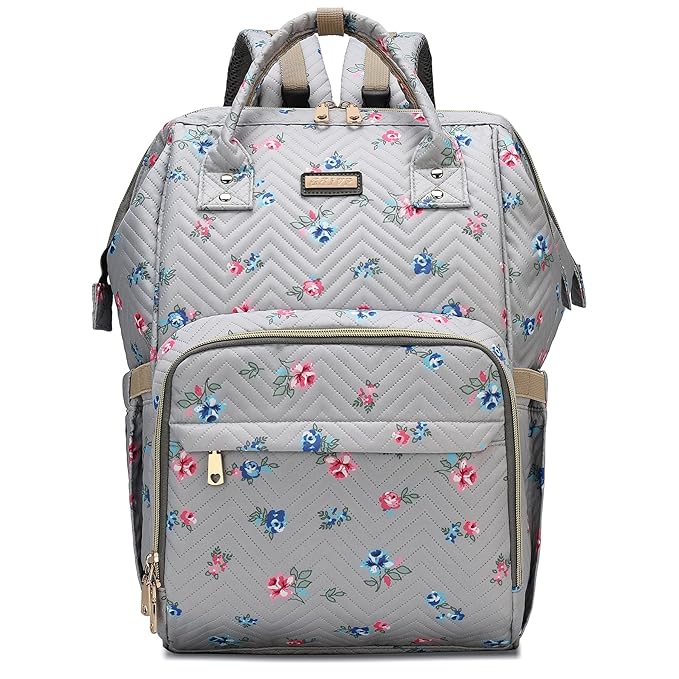 Diaper Bag Backpack for Women, Baby Bags for Girls,Diaper Bag with Changing Pad, and Insulated Pockets-Grey Flowers-CubbioJoy