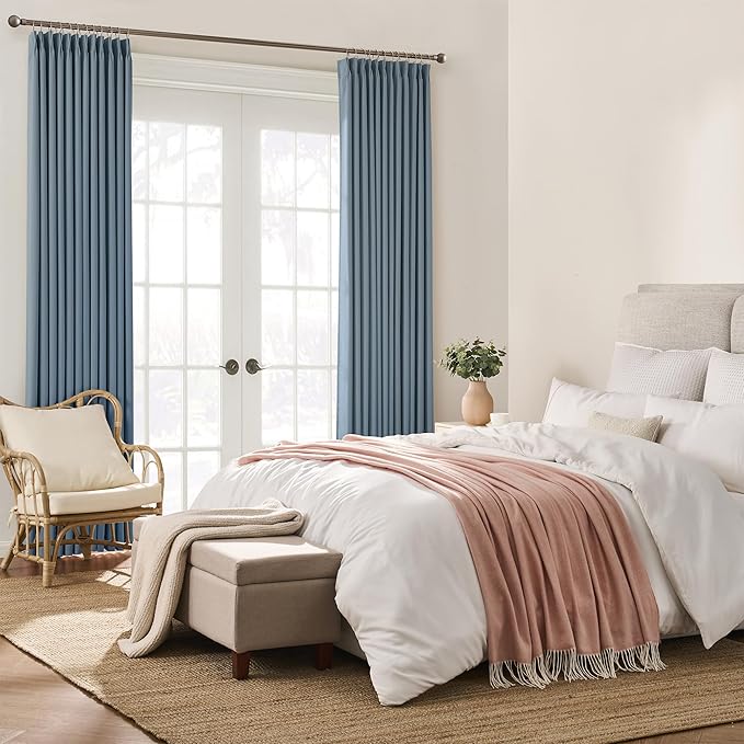 KEQIAOSUOCAI Dusty Blue Pleat Wide Width Drapes 80 x 84 inch Long 2 Panels - Thermal Insulated Room Divider Curtains for Bedroom/Living Room/Patio, Pinch Pleated Curtain Panel with Hooks-CubbioJoy