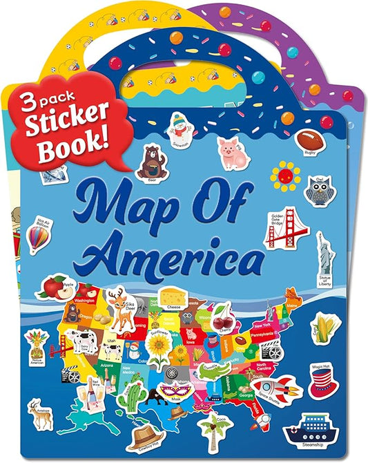 Benresive Reusable Sticker Books for Kids 2-4, Sticker Books for Toddlers 1-3 2-4, Toddler Travel Toys Activities Crafts Gifts - America Map, Fairy, My House-CubbioJoy