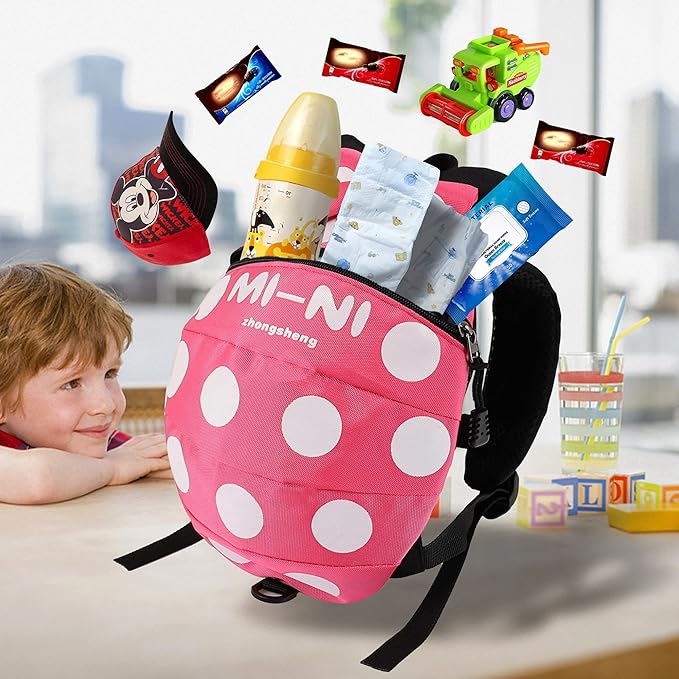 CZSYZCZS 4 in 1 Toddler Harness Leash + Baby Anti Lost Wrist Link, Cute Child Safety Harness Tether, Child Walking Harness Wristband Assistant Strap Belt for Baby Girls(Rose Red)-CubbioJoy