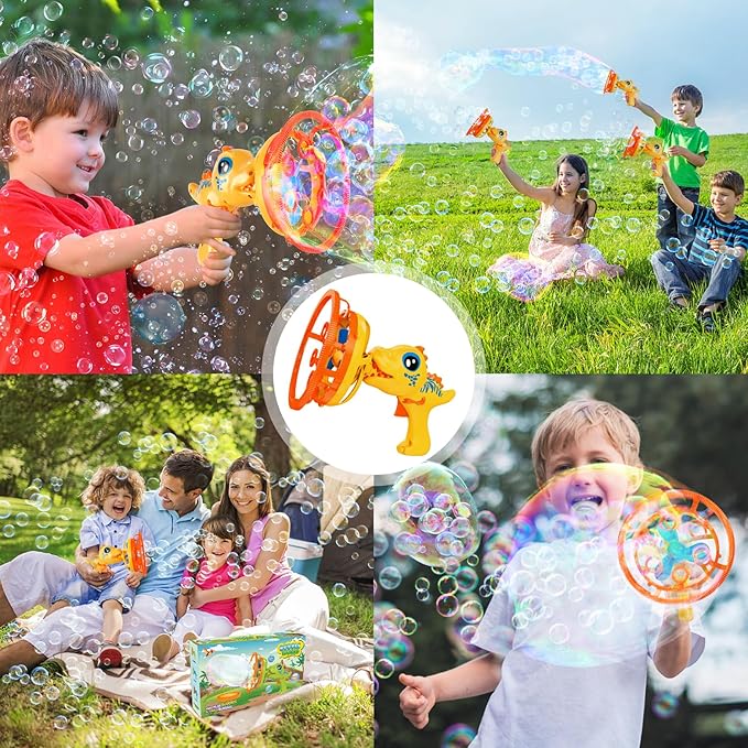 Bubble Gun Bubble Machine Dinosaur Bubble Blower Toy for Kids and Toddlers Bubble in Bubble Gun Party Favors Birthday Christmas Easter Gift for 3 4 5 6 7 8 9 Years Old Boys and Girls (Yellow)-CubbioJoy