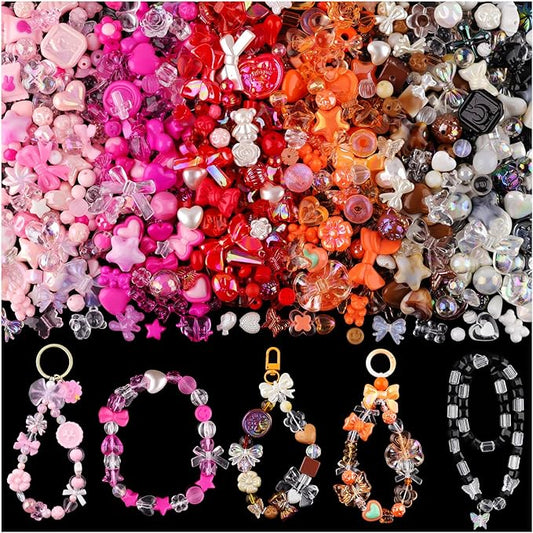 Assorted 260-320PCS Acrylic Beads for Bracelet Making, Flower Bow Butterfly Candy GummyBear Kawaii Aesthetic Beads,Cute Bead for Jewelry Making DIY Necklace Keychain Phone Charms(6 Colors)-CubbioJoy