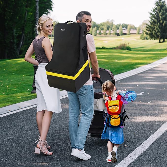 Car Seat Travel Bag - Padded, Comfortable, Durable, Roomy Gate Check Carseat Cover Backpack Fits 3-in-1，Convertible, Booster & Infant Car Seats for Airplane, Airport, Yellow-CubbioJoy