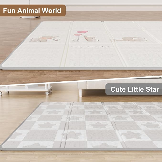 Baby Play Mat, 59x59 Inch Foldable Play Mats for Babies and Toddlers, Waterproof & Anti-Slip Reversible Portable Baby Floor Crawling Mat Foam Playmat for Tummy Time-CubbioJoy