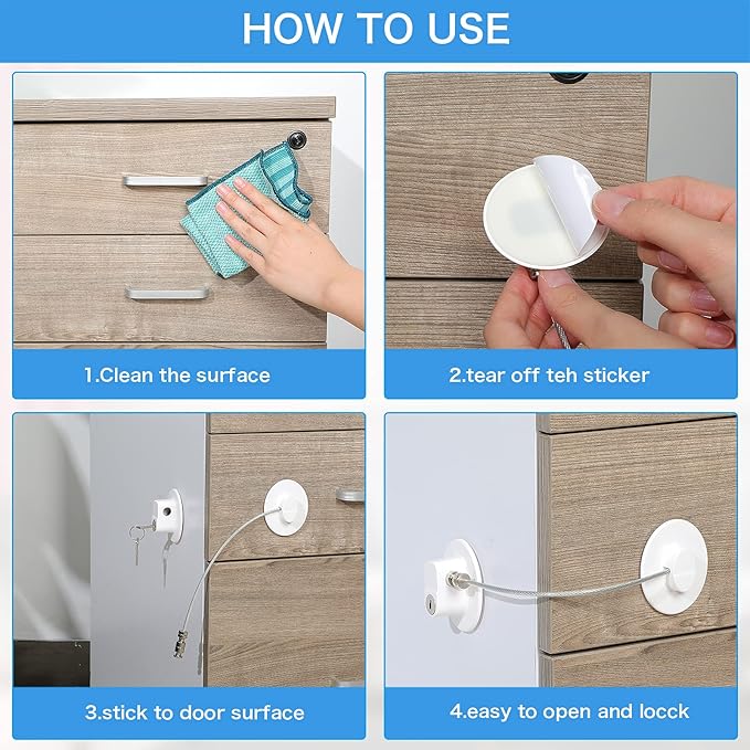 8 Pieces Refrigerator Locks for Children Adults with 10 Keys, Fridge Lock, Freezer Door Safety Cabinet Lock and Child Safety Cabinet Locks with Strong Adhesive (White)-CubbioJoy