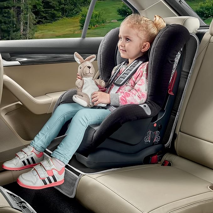 Car Seat Protector 2 Pack Baby Car Seat Covers with Mesh Pockets & Non-Slip Backing 600D Durable Seat Protector Under Baby Car Seat (Black & Gray, Large)-CubbioJoy