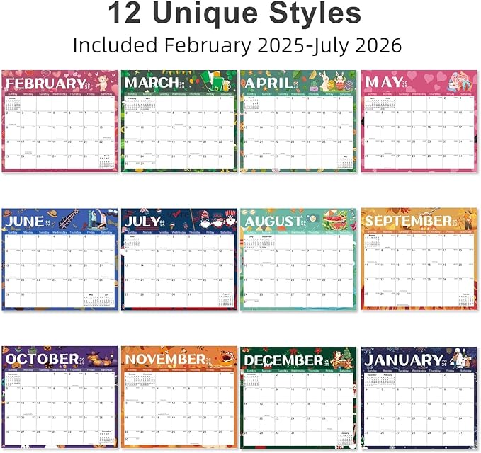 2025-2026 Magnetic Fridge Calendar 18 Monthly Magnetic Calendar for Refrigerator 2025-2026 Wall Calendar Planner Runs from February 2025 Until July 2026 Easy Organizing Markers Tearable (Festive)-CubbioJoy