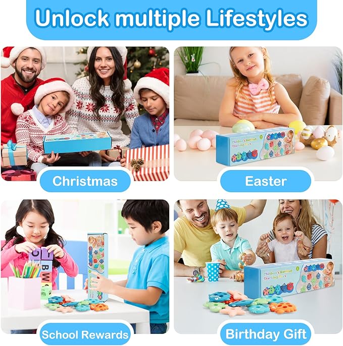 Baby Bath Toys, Mold Free Silcone Shape Sorting & Stacking Bath Toy Set with 10 Cute Floating Pieces, Color & Shape Sorter Toys for Toddler Early Learning Bathtub Fun-CubbioJoy