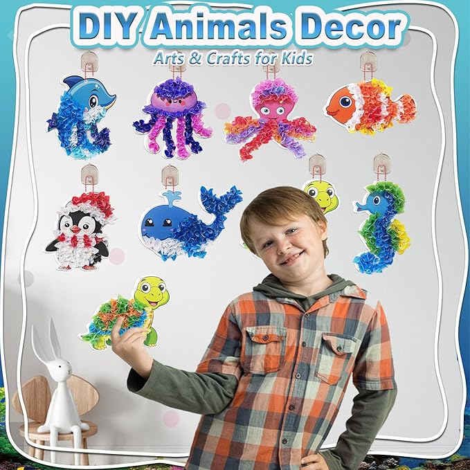 JRD&BS WINL Magical Ocean Animal Poke Art - Dolphin, Jellyfish, Seahorse, Turtle, Octopus | No-Mess Craft Kit for Kids 4-9 | Marine Biology Learning Toy | Creative Gift for Preschoolers-CubbioJoy