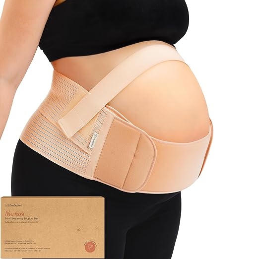 2-in-1 Maternity Belly Bands for Pregnant Women - Easy to Use Pregnancy Belly Support Band for Back, Pelvic, Hip, Adjustable Maternity Belt Support, Comfortable & Soft (Classic Ivory, One Size)-CubbioJoy