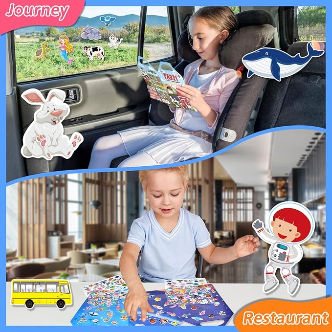 6 Set (260pcs) Puffy Sticker Books Activity for Kids, Animal, Farm, Dinosaurs, Space, Vehicle, Ocean, 3D Reusable Stickers for Boys and Girls, Travel Sticker Books for Kids Ages 3+-CubbioJoy
