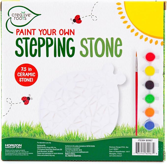 Creative Roots Mosaic Ladybug Stone, Includes 7-Inch Ceramic Stepping Stone & 6 Vibrant Paints, DIY Garden Stepping Stone Kit for Kids Ages 6+-CubbioJoy