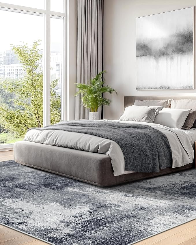 Amada 8x10 Area Rug, Modern Abstract Living Room Rug with Non-Slip Backing & Short Pile, Large Washable Rug with Abstract Pattern for Living Room, Bedroom and Dinning Room, Grey-CubbioJoy