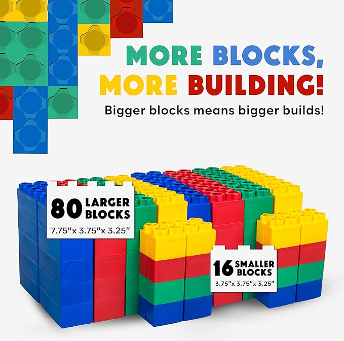 Big Blocks for Kids Ages 4-8, Indoor & Outdoor Blocks for Kids Jumbo Games, Large Building Blocks (96 PC) Standard Set-CubbioJoy