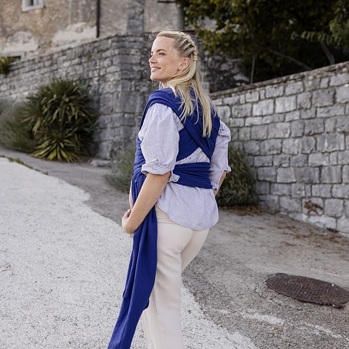 Boba Baby Wrap Carrier – Original Baby Sling Carrier for Newborns (7–35 lbs), Soft, Secure, Hands-Free & Ergonomic, Ideal for Comfortable Bonding, New Parents (Serenity Dark Blue)-CubbioJoy