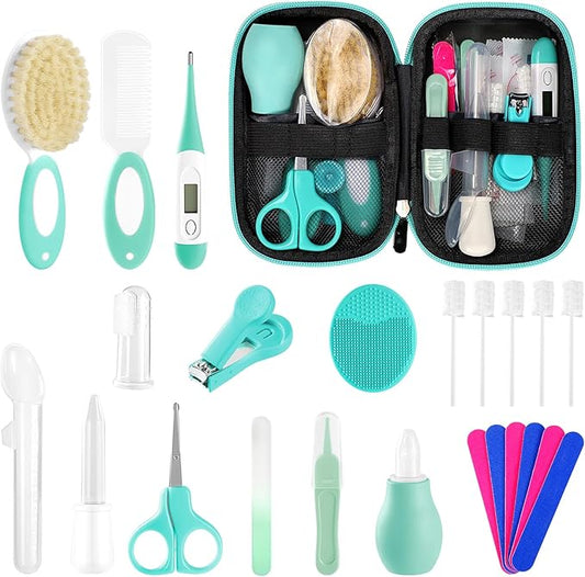 Baby Healthcare and Grooming Kit for Newborn Kids, 24PCS Upgraded Safety Baby Care Kit, Newborn Nursery Health Care Set, Baby Care Products (Green)-CubbioJoy