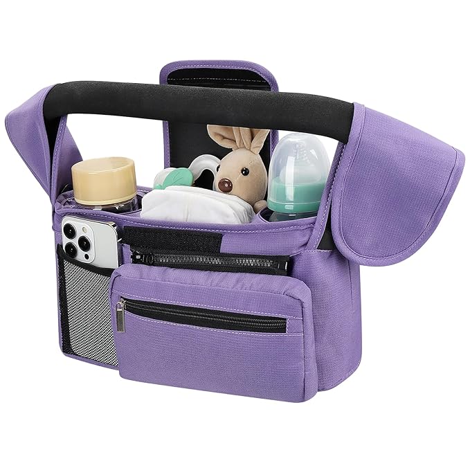 Accmor Universal Stroller Organizer with Insulated Cup Holder Detachable Phone Bag and Shoulder Strap,Stroller Bag Caddy Organizer Fits for Uppababy, Baby Jogger, Britax Strollers-CubbioJoy