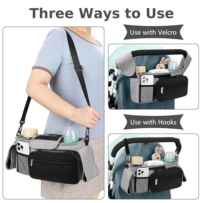 Accmor Universal Stroller Organizer with Insulated Cup Holder Detachable Phone Bag and Shoulder Strap,Stroller Bag Caddy Organizer Fits for Uppababy, Baby Jogger, Britax Strollers-CubbioJoy