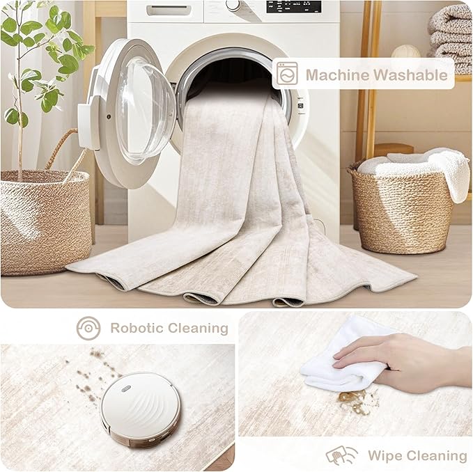 Area Rugs 9x12 Living Room: Washable Rug Modern Abstract Large Rugs Soft Non Slip Neutral Rug Stain Resistant Indoor Carpet for Bedroom Kitchen Dining Room Table Nursery Home Office Rugs(Beige,9'x12')-CubbioJoy