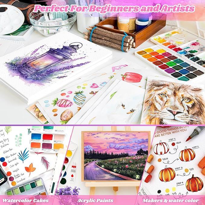 8.5"x11" Watercolor Paper, Easter Basket Stuffers, Valentine Gift Card, 140lb/300gsm Water Color Paper for Drawing, Coloring, Painting, Sketching, Crafting, Art Office School Supplies for Kids Adults-CubbioJoy