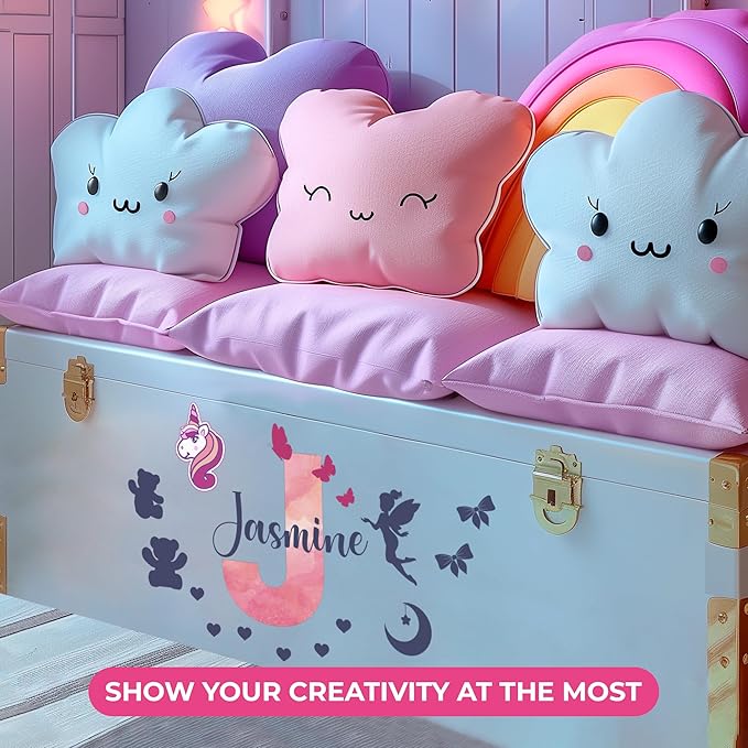 Custom Stickers Name Wall Decor I Personalized Name Sign for Room Decor | Multiple Custom Name & Initial I Decal for Baby Girl Nursery Decor I Nursery Wall Decal for Baby (C. Pink Sky)-CubbioJoy