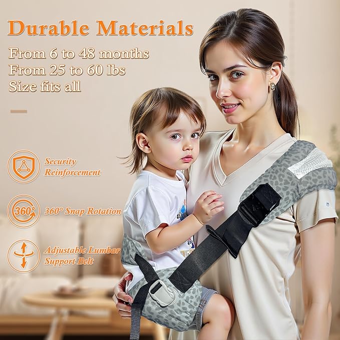 Baby Carrier Newborn to Toddler-Adjustable Baby Sling Carrier,Toddler Carrier for 25-60lbs,Comfortable Baby Sling for Hands-Free Carrying (Ash-Blue Leopard Print)-CubbioJoy