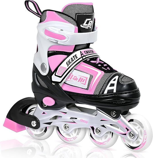 Adjustable Inline Skates for Kids, Teens, and Adults – ABEC-7 Bearings, PU Wheels, Comfortable Fit, for Indoor and Outdoor Skating-CubbioJoy