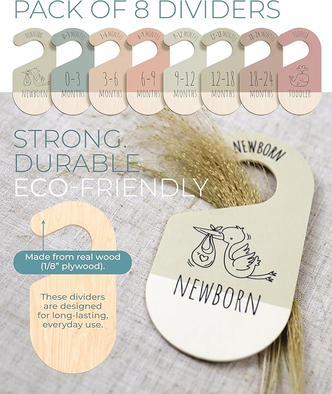Baby Clothes Dividers For Closet - Wooden Baby Clothes Organizer Dividers for Boy & Girl, 8 Baby Closet Dividers by Size - Ideal Clothing Organizers-CubbioJoy