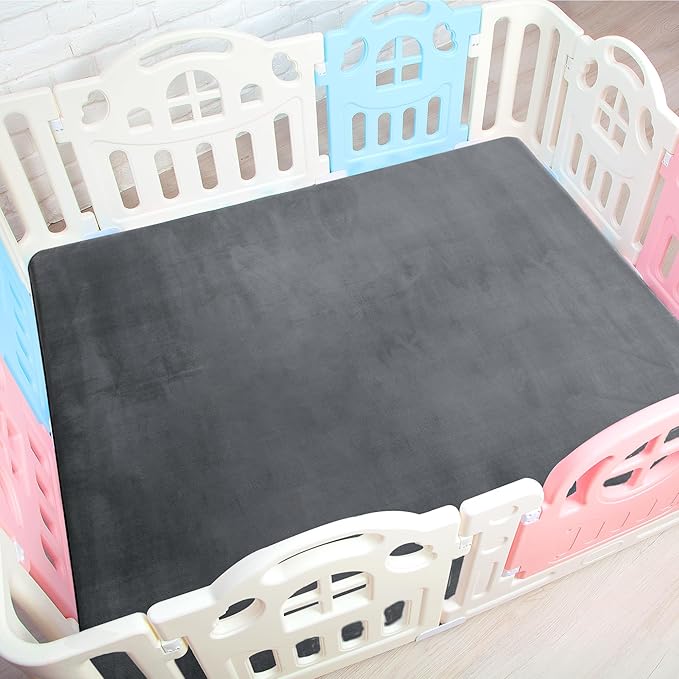 BALAPET Thick Memory Foam 47x47 Play Mat for Playpen, Super Soft Velvet Portable Baby Playpen Mat for Kids Toddler Crawling and Play, Non-Slip Bottom Playmat, Dark Grey-CubbioJoy
