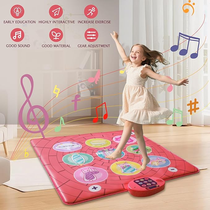 Dance Mat Toy for 3-12 Year Old Girls, Dancing Music Game Birthday for Kids, PlaymatScreen-Free Pink Dance Pad, Premium Speaker with Built-in Adjustable Volume Music, Perfect Christmas Birthday Gift-CubbioJoy