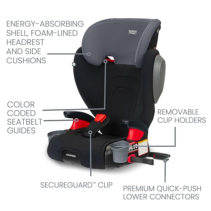 Britax Highpoint Backless Belt-Positioning Booster Seat, SafeWash Black Ombre-CubbioJoy