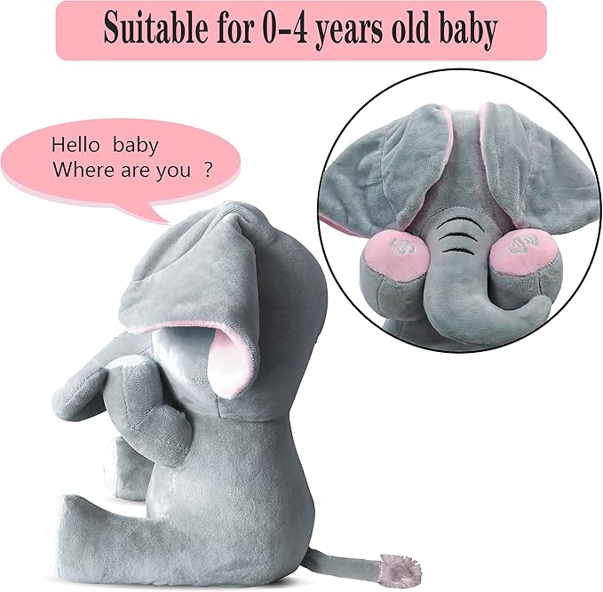 Aidiya Elephant Stuffed Animals Baby Gifts Peluches Ear Interactive Elephant Talking Singing Plush Toys for Girls Boys Gift Adjustable Volume 11.8" Set (Pink)-CubbioJoy