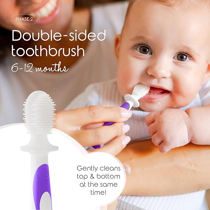 Cherish Baby Care Baby Toothbrush & Toddler Toothbrush Set (0-2 Years) - BPA-Free & Safety-Tested, 2023 Award Winner, Food-Grade Silicone (Purple)-CubbioJoy