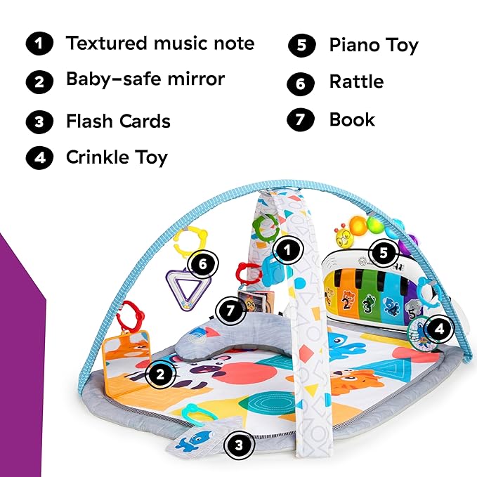 Baby Einstein 4-in-1 Kickin' Tunes Music and Language Play Gym and Piano Tummy Time Activity Mat-CubbioJoy