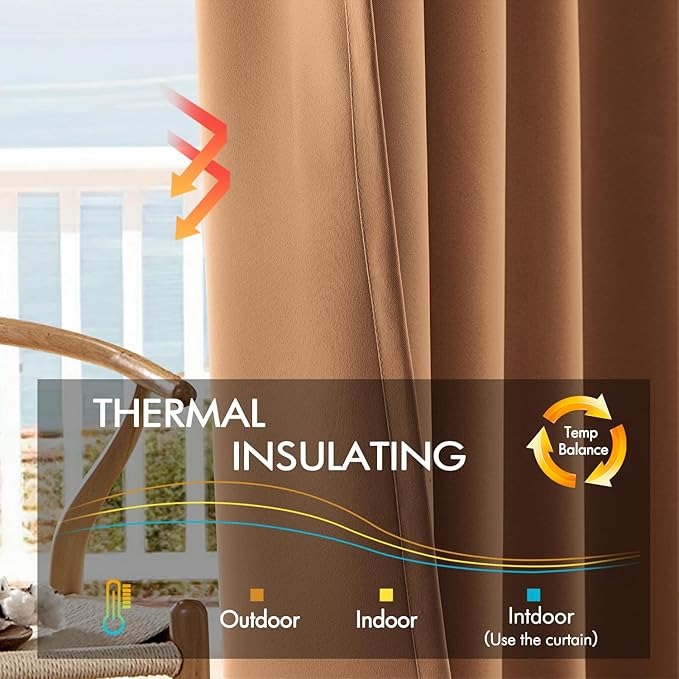 ANRODUO Back Tab Blackout Curtains for Bedroom Living Room, Rod Pocket Pinch Pleated Thermal Insulated Room Darkening Curtains 63 Inches Long 2 Panels, Brown, 42 x 63 Inch-CubbioJoy