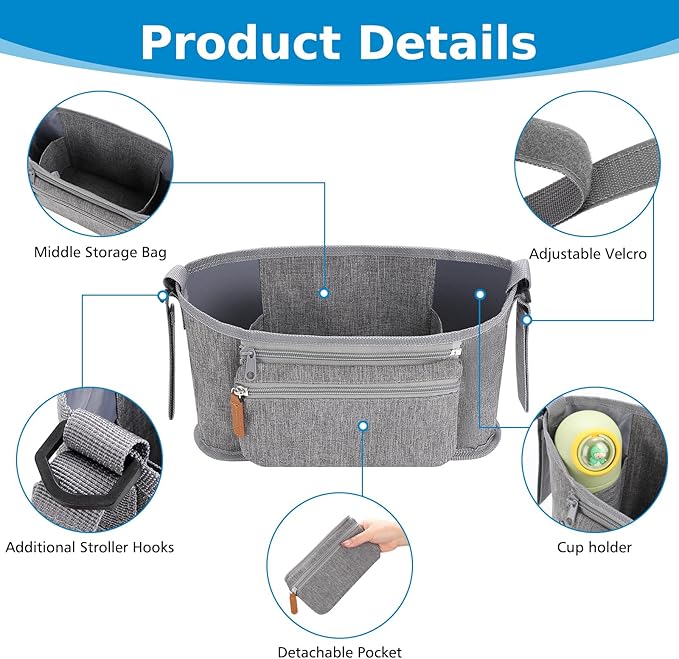 Accmor Universal Stroller Organizer with Detachable Phone Bag, Stroller Bag Caddy Organizer Stroller Accessories for Uppababy, Baby Jogger, Nuna, Doona, Britax Strollers-CubbioJoy