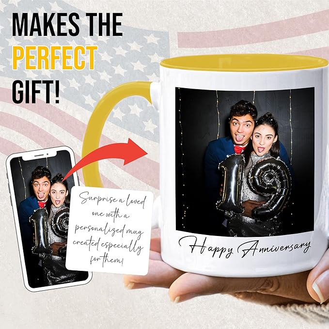 Custom Mug Upload Your Picture Personalized Coffee Mug with Photo Text Name Customized Cup Unique Ideas Gifts for Men Women Mom Dad Girlfriend Boyfriend Friend Family (Yellow, 15oz)-CubbioJoy