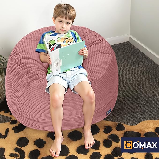 COMAX Kids Bean Bag Chair Turn into Beanbag Bed, Toddler Bean Chair Corduroy for Girl Boy Sleeping, Lazy Children Bean Bags with Filler, Convertible Child Floor Mattress, Light Pink-CubbioJoy