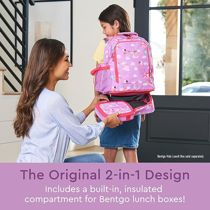 Bentgo Kids 2-in-1 Backpack & Insulated Lunch Bag - Durable 16” Backpack & Lunch Container in Unique Prints for School & Travel - Water Resistant, Padded & Large Compartments (Fairies)-CubbioJoy