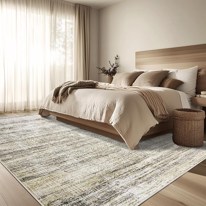 9x12 Area Rug Living Room Rugs - Washable Rug Large Modern Abstract Soft Thin Carpets Indoor Floor No Slip Vintage Carpet for Bedroom Under Dining Table Nursery Home Office Decor Nature-CubbioJoy