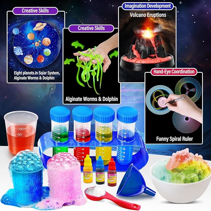 250 Experiments Kits for Kids, Science S.T.E.M Projects Scientific Toys for Boys Girls Gifts Ideas Birthday Christmas, Erupting Volcano, Planet, Bouncy Ball,Chemistry Scientist Set-CubbioJoy
